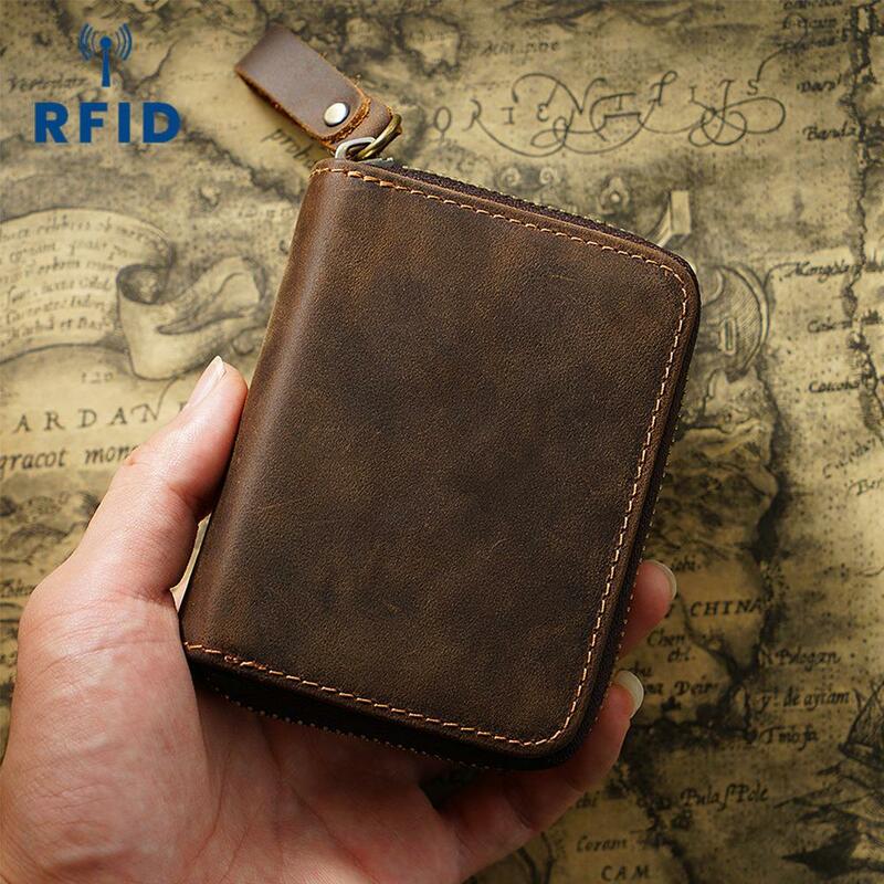 Luxury Crazy Horse Leather Men's Card Holders Vintage Genuine Leather Credit Card Wallet With 11 Card Slots Coin Bag
