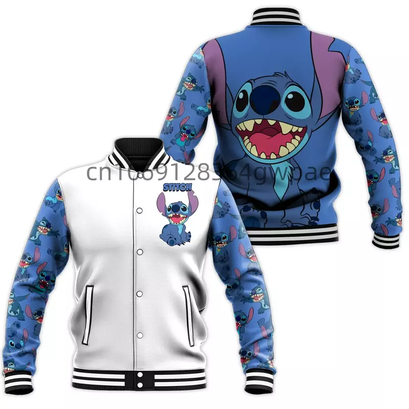 Disney Stitch Baseball Jacket Men's Womens Disney Casual Sweatshirt Hip Hop Harajuku Jacket Streetwear Loose Varsity Coat Hoodie