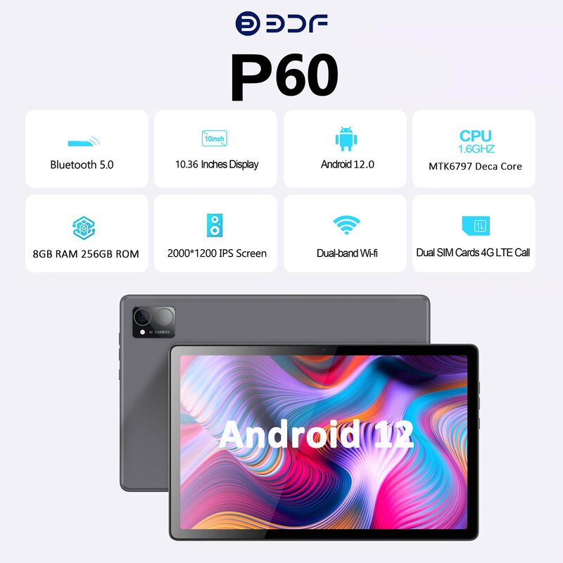 Global Firmware BDF Pad 2023 Tablet Android 12 10.36 Inch 2000*1200 2K Screen 8GB RAM 256GB ROM 8000mAh Lightweight BDF Tablet