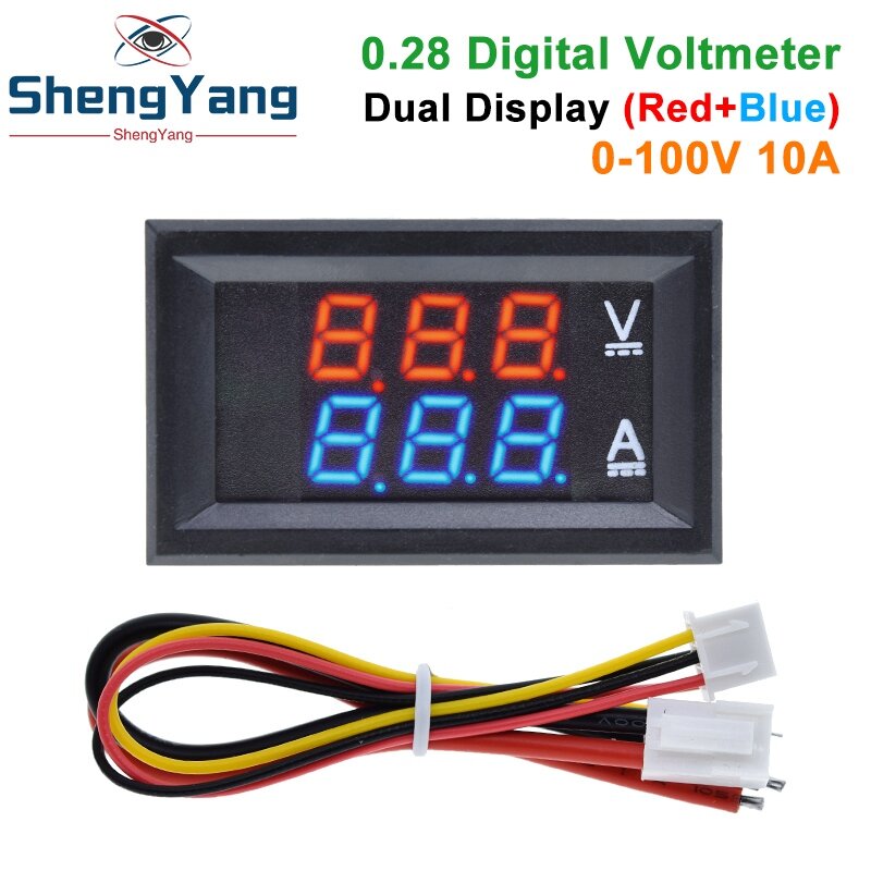 TZT Digital Voltmeter Ammeter DC 100V 10A Amp Voltage Current Meter Tester 0.28 Inch Dual LED Display Panel with Connect Wires