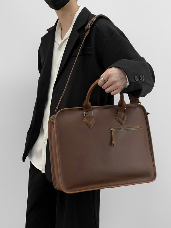 LEBSGE tas koper selempang pria, ransel bisnis Laptop bergaya lama untuk lelaki