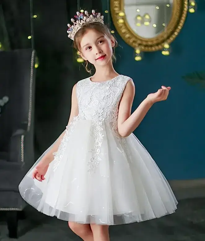 Vestido de gasa esponjosa para niños, elegante vestido de princesa para niña pequeña, anfitrión de cumpleaños, vestido de actuación de piano, Verano
