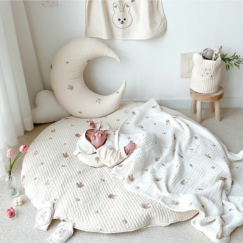 赤ちゃんのための円形の変化するマット,這うマット,おむつパッド,洗える床マット,ウサギの花,子供の部屋の装飾