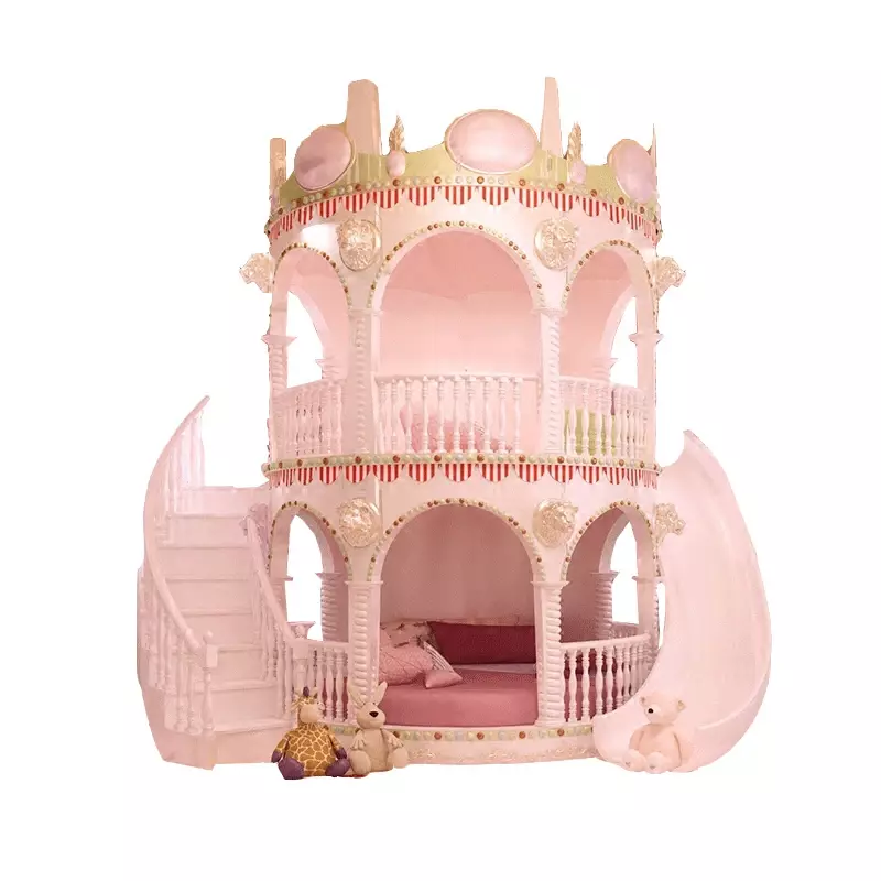 Children's Dream Castle Princess Bed, Cama alta e baixa das meninas, Castelo criativo personalizado, High End, All Solid Wood Villa