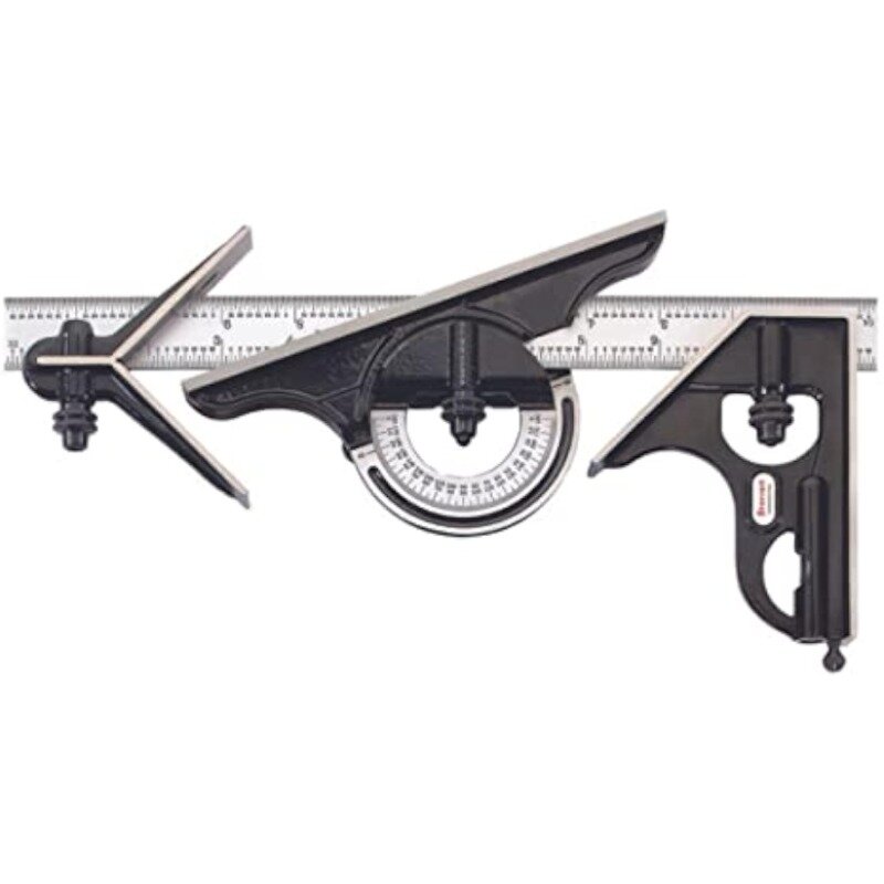 Starrett Combination Set with Square, Center and Reversible Protractor Head and Blade - 12" Blade Length, Cast Iron Heads