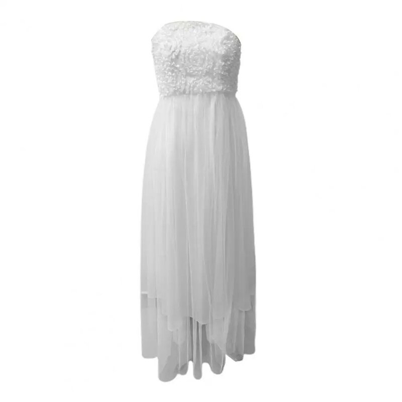 Damska sukienka z nieregularnym brzegiem elegancka koronka suknia balowa sukienka Maxi z odkrytymi ramionami aplikacja kwiatowa Bandeau damska suknia wieczorowa