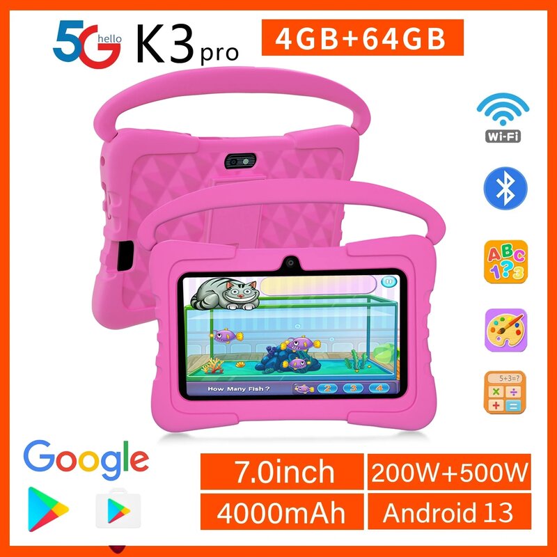 Tableta PC de 7 pulgadas, dispositivo con WiFi 5G, versión 4GB de RAM, 64GB de ROM, aprendizaje educativo para niños, Google Store, Android 13