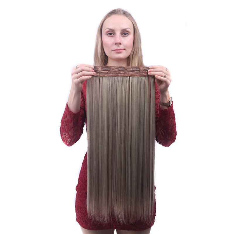 Synthetic Long Straight Hairstyles 5 Clip In Hair Extension 22Inch/32Inch Heat Resistant Hairpieces Brown Black