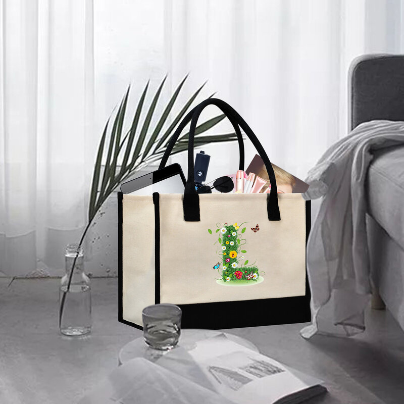 Холщовая Сумка с надписью «Цветы и трава», Женская сумочка, вместительная сумка для хранения, повседневная сумка для хранения, вместительная ручная сумка