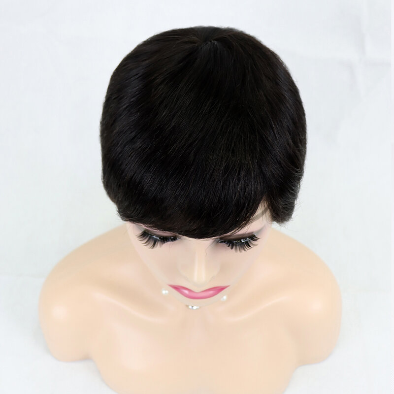 Glueless pixie corte curto perucas de cabelo humano em linha reta remy cabelo brasileiro para preto mulher completa máquina feita sem laço frente bob peruca