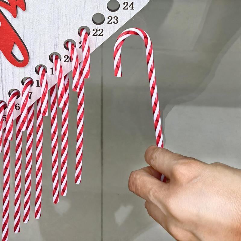 Calendrier de compte à rebours de Noël avec canne en bonbon, tableau de compte à rebours en bois, calendrier de l'avent décoratif de Noël, 24 pièces