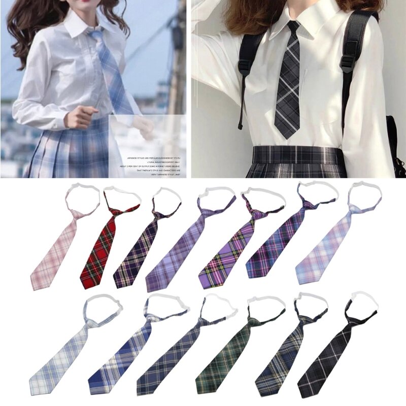 Lazy JK Corbatas para mujer a cuadros delgadas lindas corbatas a cuadros uniformes escolares corbatas para estudiantes