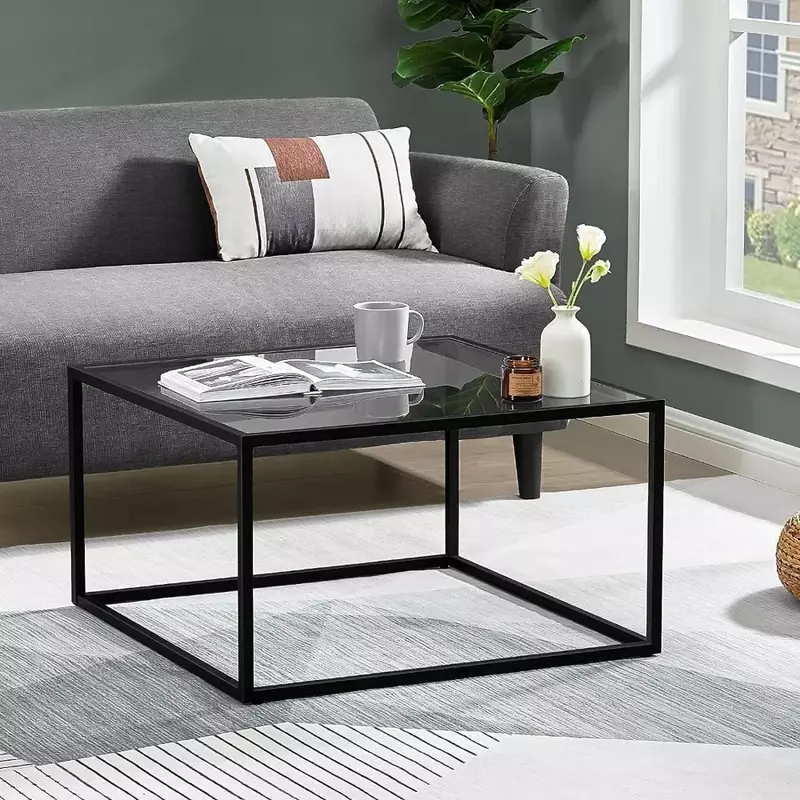 OEING SAYGOER Glass Coffee Table, Small Modern Coffee Table Square Simple Center Tables for Living Room
