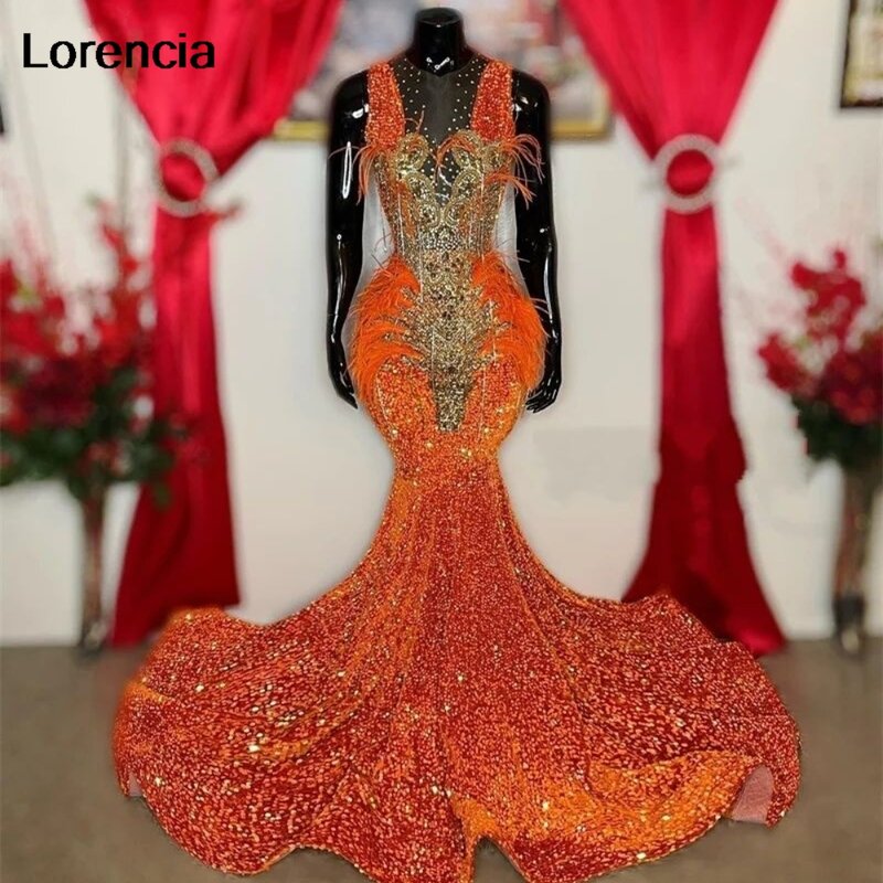Lorencia vestito da ballo a sirena con paillettes arancioni per ragazze nere 2024 abito da Festa formale africano in cristallo con perline Vestidos De Festa YPD72