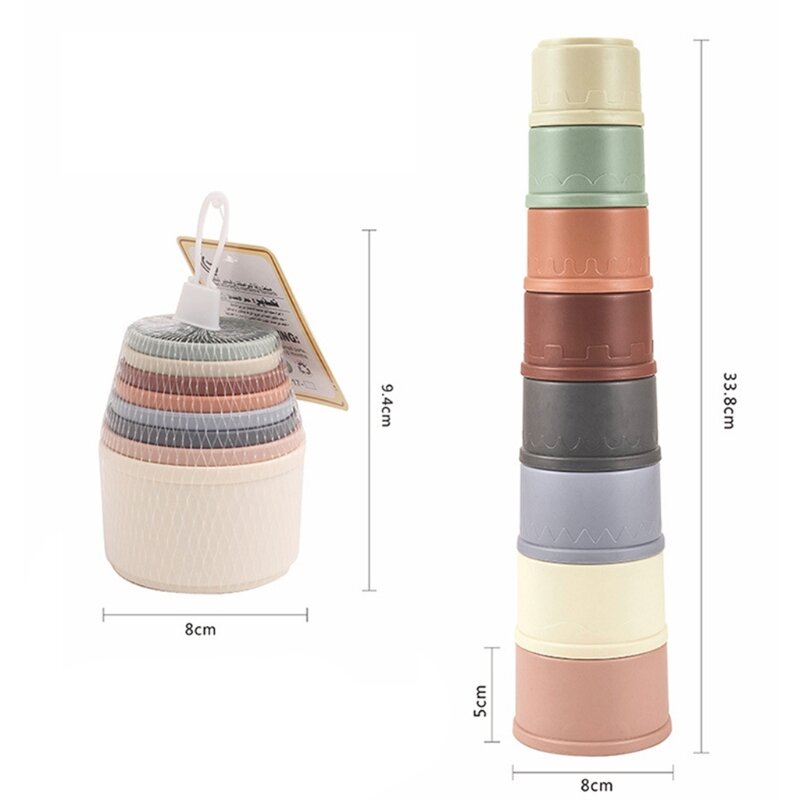 8Pcs/Set Baby Stacking Cup Toys Colorful Infants Toddlers Bath Toys Stack Tower Early Educational Baby Birth Montessori Toys