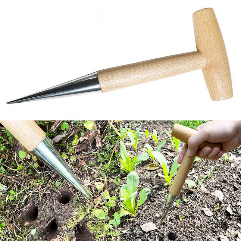 Home Gardening Wooden Handle Planting Tool Hand Digger Remover Lifter Hand Tool Fertilizer Punching Machine Plant Starting Pots