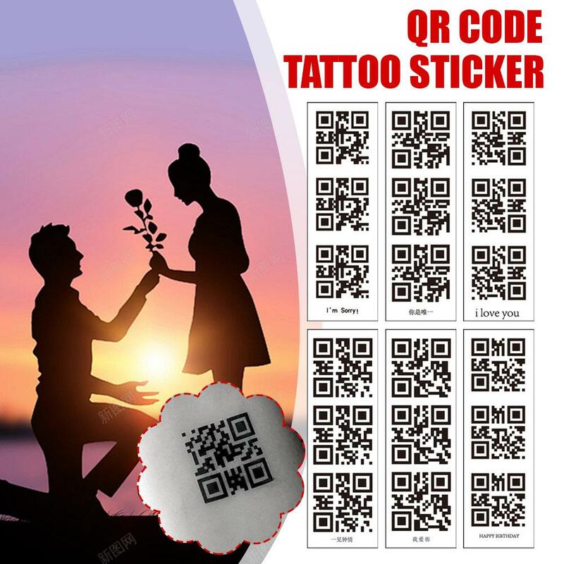 Stiker tato sementara Pria Wanita, stiker tato kode LoveQR kreatif, pemindai kode kejutan, tato palsu tahan air