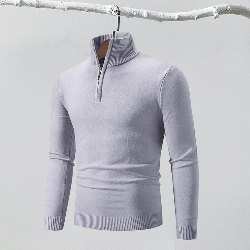 Winter Bottoming Sweater Stylish Men's High Zipper Collar Sweater Slim Fit Warm Elastic Mid Length Casual for Fall/winter
