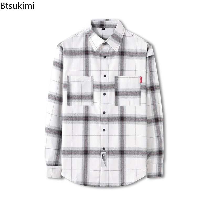 2024New Men's Casual Plaid Print Shirt Fashion Long Sleeve Chest with Pocket Design Trend Streetwear Men Shirt Jacket Young Teen