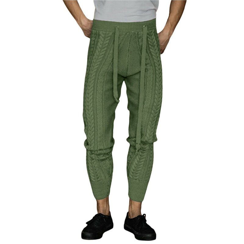 Men Knitted Trousers Pants Slim Fashion Male Ankle-Length Pants Drawstring Solid Color Pencil Autumn Winter Warm Woollen Trouser