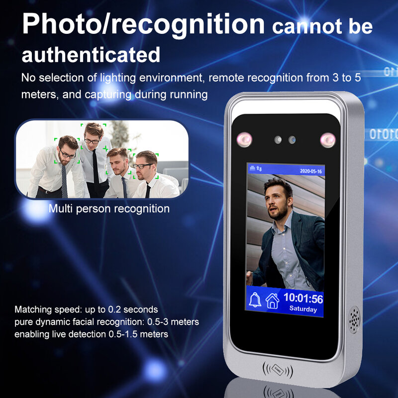 TCP/IP Dynamic Face Recognition RFID Access Control Terminal 4.3inch Screen Time Attendance Device 2000 User HD Camera