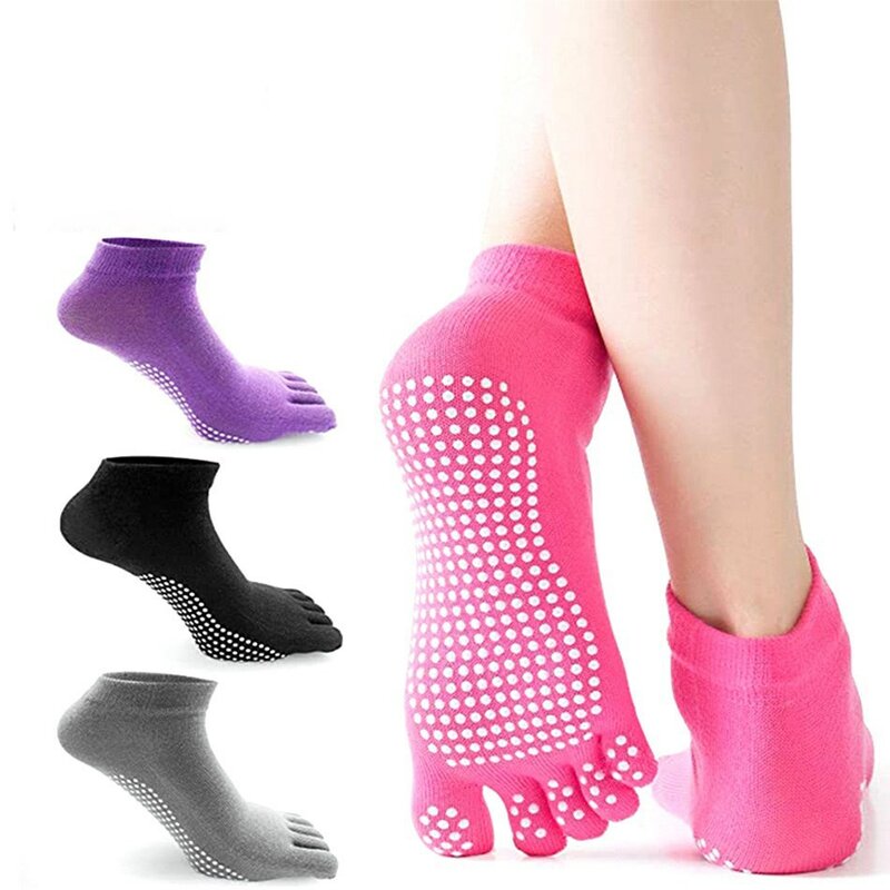 WorthWhile 1 Pair Women Sports Yoga Socks Five Finger Slipper Anti Slip Lady Pilates Ballet Heel Professional Dance Protector