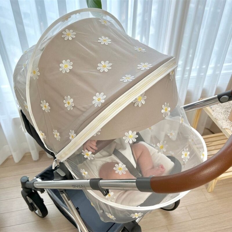 Сетчатая летняя москитная сетка с вышивкой ромашки защита для младенцев коляска защитный чехол дышащий