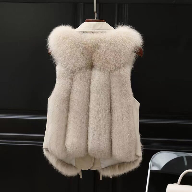 Women's Thick Warm Faux Fox Fur Vest Casual Street Wear Jacket High Quality Sleeveless V-Neck Short Coat Autumn Winter Fashion