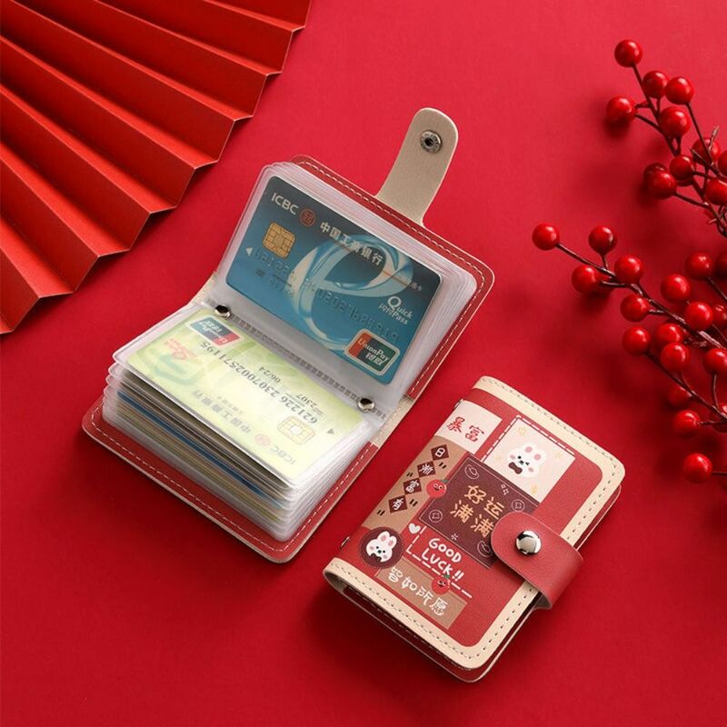 Anti-Degaussing Button Lucky Card Bag, Grande Capacidade, Slot Multi-Card, Armazenamento de Documentos, Portátil, PU Leather, 20 Slot