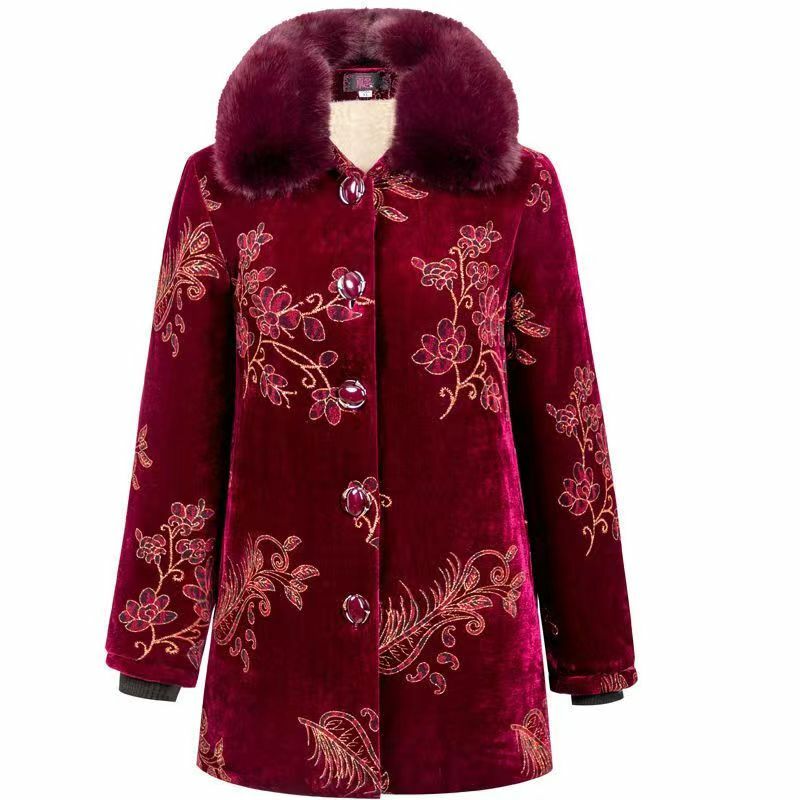 Женская хлопковая куртка Fdfklak для женщин среднего возраста, женская верхняя одежда, новые парки с меховым воротником и вышивкой, холодное теплое пальто 5XL, плюшевое плотное пальто