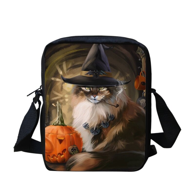 Halloween Cat Print Messenger Bag for Kids Small Capacity Shoulder Bag Holiday Gift Lovely Practical Crossbody Bags Cosplay Bag