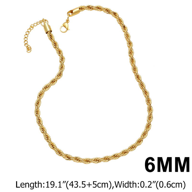 OCESRIO Trendy Gold Color 3/4/5/6mm Twisted Rope Chain Copper Gold Plated Handmade Necklace Chain Jewelry Making Supplies nker31