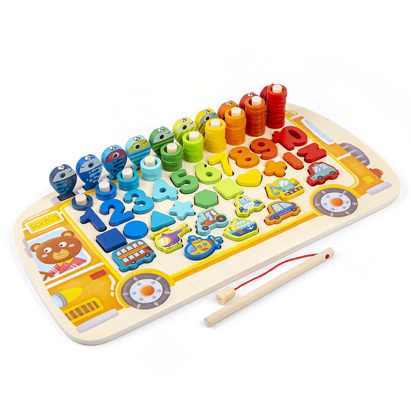 Math Number Sense Wooden Toy Fishing Games Kids Early Education Children Count Addition Subtraction Matching Educational Toys