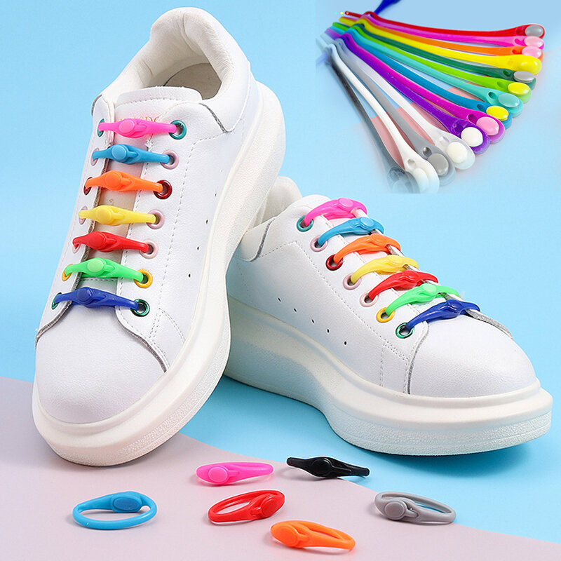 12 pçs laceless silicone laços elásticos de borracha sem laços de lavagem adulto crianças rendas preguiçosas laços livres um tamanho versátil se encaixa a maioria dos sapatos