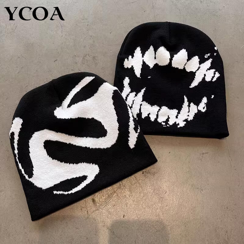 Cappello da donna berretti da lavoro a maglia berretti da denti Goth uomo Y2k Streetwear Pullover moda invernale Kpop Harajuku Vintage Warm Hip Hop Unisex