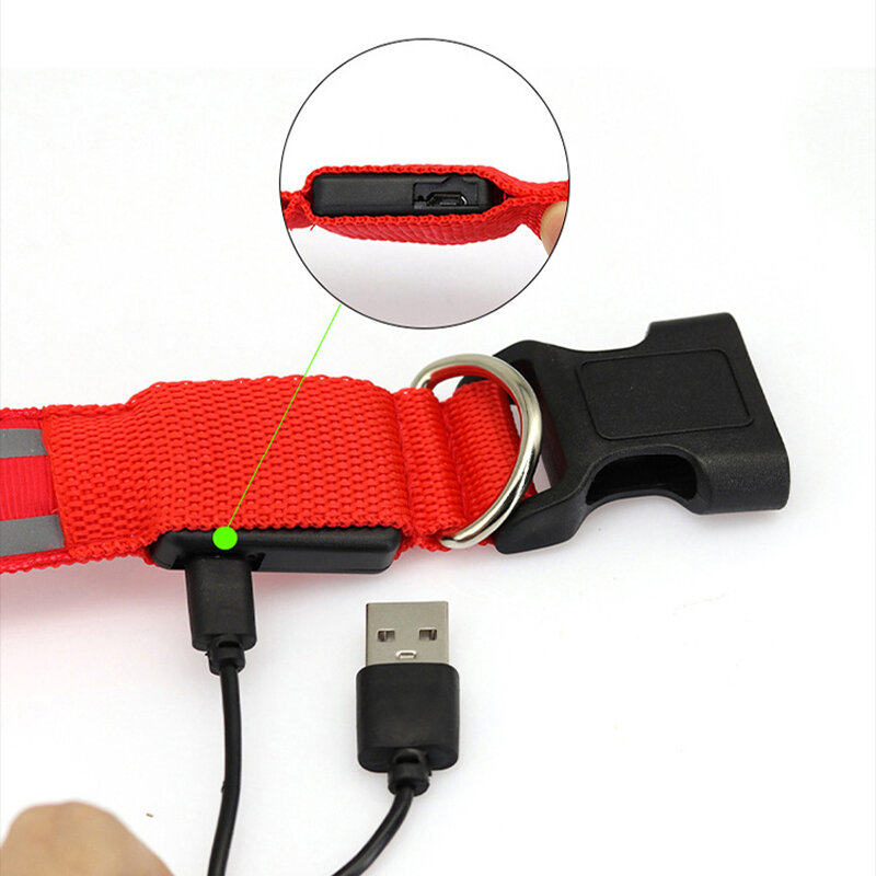 Ошейник для собак с зарядкой от USB светильник, светящийся мигающий яркий нейлоновый светоотражающий светодиодный ошейник для собак, ночная безопасность для кошек и щенков