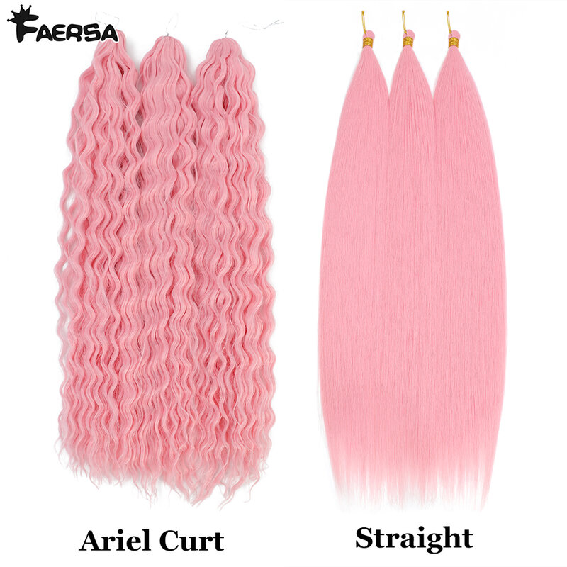 Ariel-mechones de pelo lacio de poni, trenzas de ganchillo, cabello sintético trenzado, extensiones de cabello de ganchillo suave marrón degradado, 30 pulgadas