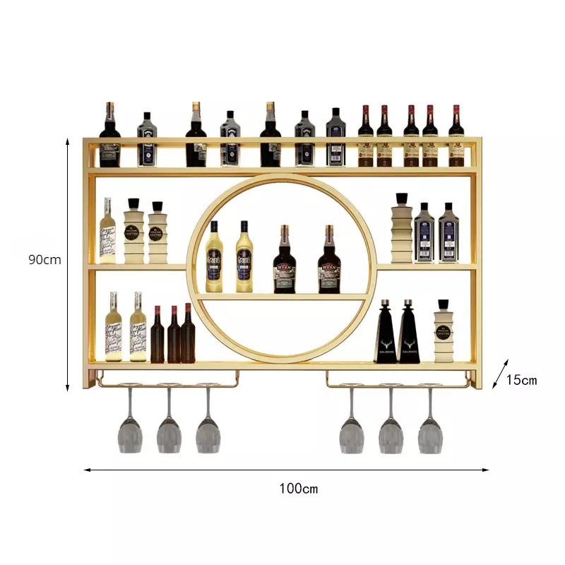 Złote zawieszki Bar winny szafka metalowa nowoczesna pionowa półka barowa handlowa restauracja piwna domowa Stojak Na Wino dekoracje barowe