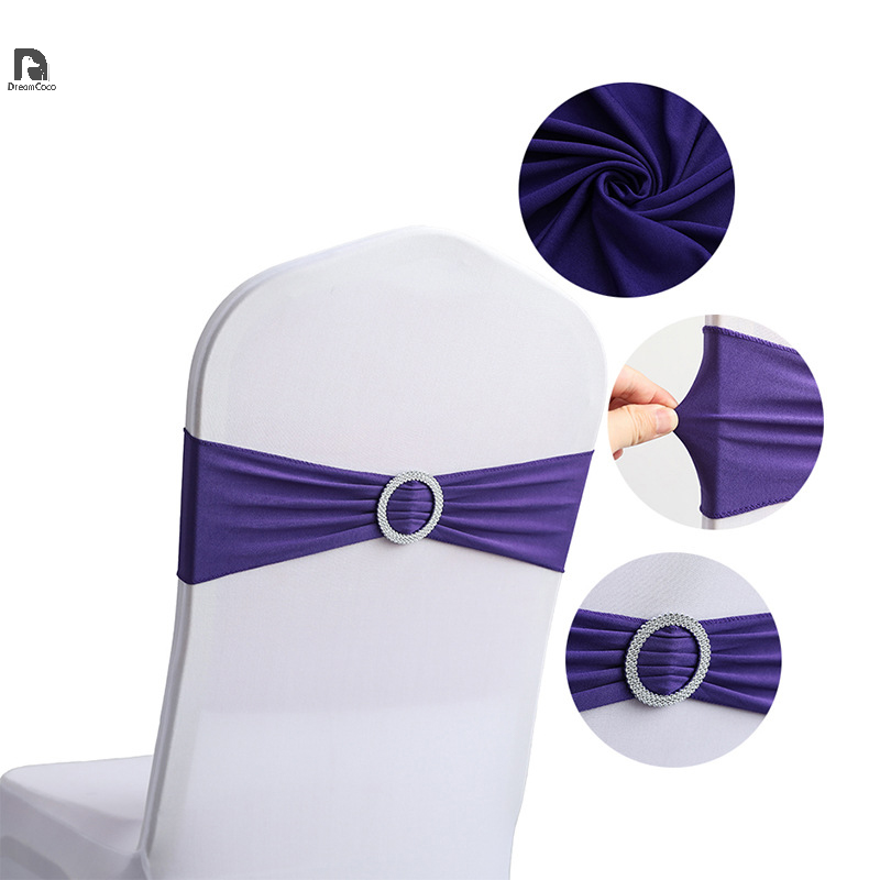 Szarfy na krzesła Zwykły krawat Spandex Pokrowiec na węzeł Tylna gumka Gotowa kokarda na pasek do dekoracji imprez weselnych w hotelu bankiet