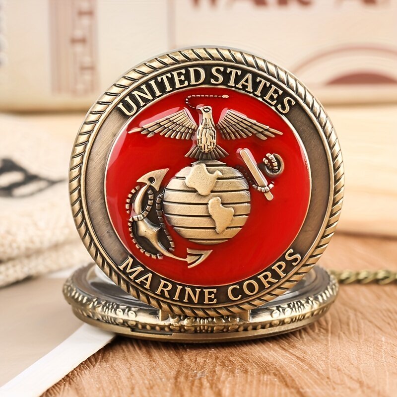Kalung Bandul Marinir Amerika Serikat Antik Jam Saku Quartz Hadiah Rantai Liontin Suvenir untuk Pria Retro Pria Relogios