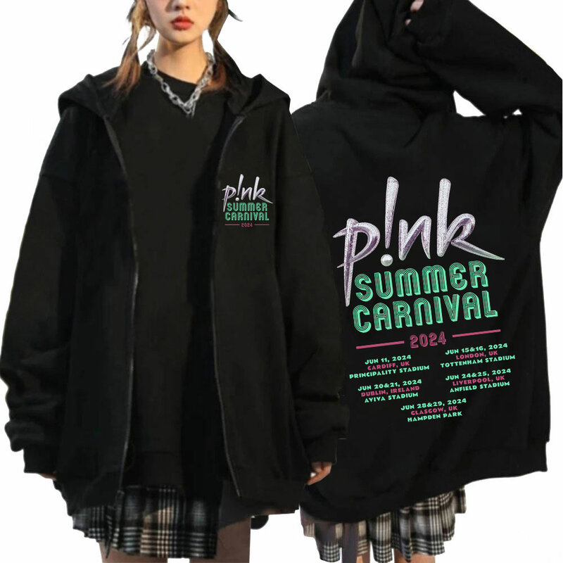 Pink Singer Summer Carnival 2024 Zipper Hoodies Fashion Harajuku Pullovers Zip Up Hooded Sweatshirts Streetwear Fans Gift Unisex