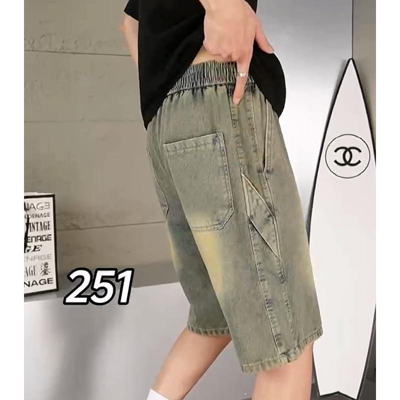 Мужские джинсовые шорты с широкими штанинами, свободные прямые джинсовые шорты с прострочкой, модная уличная одежда в Корейском стиле с эластичным поясом, Новинка лета 2024