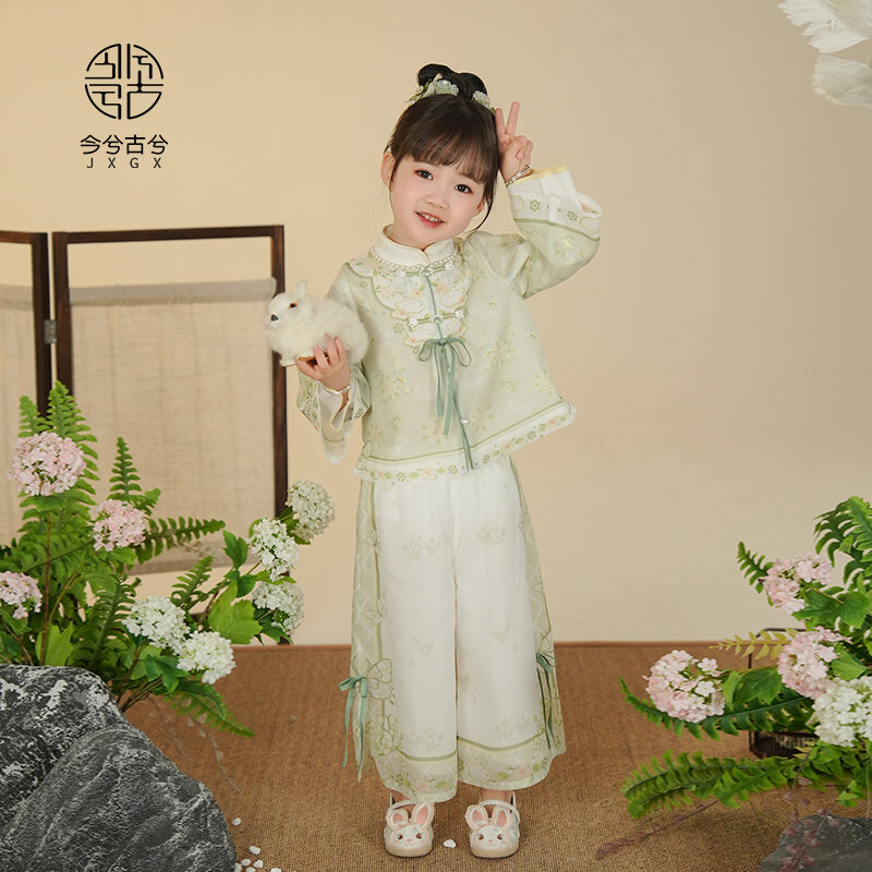 Hanfu Girls 2024 Spring And Autumn Cheongsam Set Baby Chinese Wind Pants Wide-leg Trousers Ancient Chinese New Chinese Style