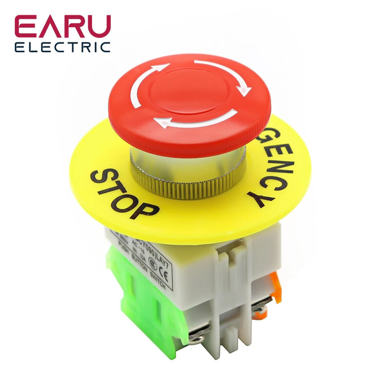 Emergency Stop Push Button Switch, Red Mushroom Cap, Switch Equipamento para Elevador Elevador Travamento Auto Bloqueio, 1NO, 1NC, DPST, AC 660V, 10A