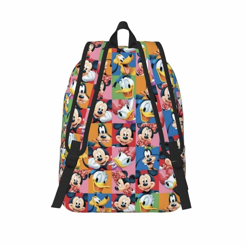 Niestandardowy kolaż Minnie Mickey Mouse płócienny plecak dla dziewczynki chłopców plecaki szkolne studencka damska torba na książki dla 15 Cal laptopa