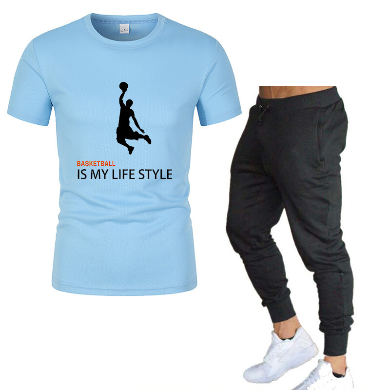 Fato esportivo casual masculino, agasalho de manga curta, pintura de basquete, secagem rápida, Trend Play, primavera, verão