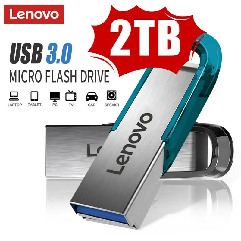 Lenovo-Unidade Flash USB 3.0 à prova d'água, Pendrive, Memory U Stick Pen, Disco para PC, 128GB, 256GB, 512GB, 1TB, 2TB