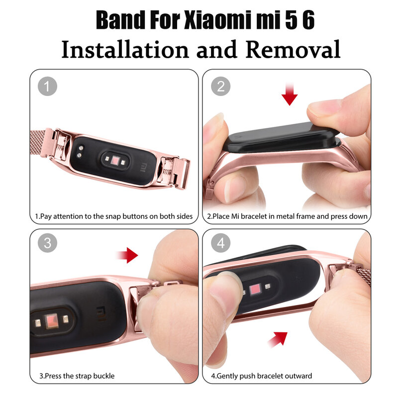 Milanese Loop Strap para Xiaomi Mi Band, aço inoxidável, pulseira magnética, pulseira de metal, 3 correias, 7, 6, 5, 4, 3