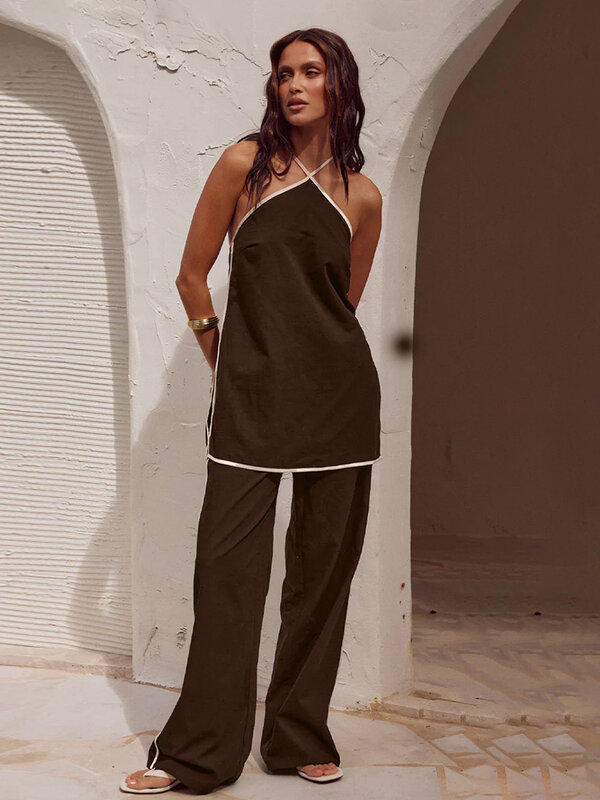 Marthaqiqi Fashion Female pigiama 2 pezzi Set Spaghetti Strap Sleepwear canotte camicia da notte Backless pigiama pantaloni donna Pijama Suit