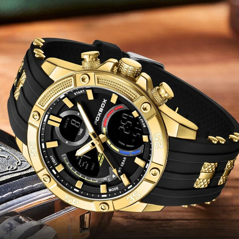 LIGE-Relógio de quartzo de silicone impermeável masculino, cronógrafo esportivo, relógio militar, marca de luxo
